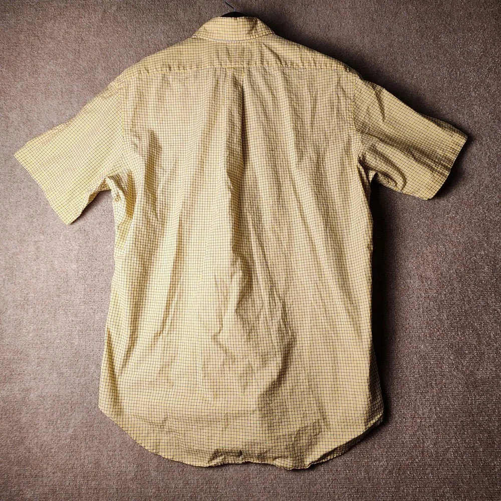 Polo Ralph Lauren Button Down Mens L Yellow Blue Check Short Sleeve Cotton Shirt
